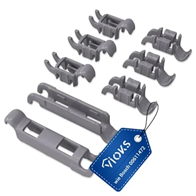 Imagen de VIOKS Juego de Pinzas Clip Repuesto para Bosch 00611472 611472 Ganchos fijación Fila púas Plegables en la Parte Inferior Cesta, lavavajillas, Plástico