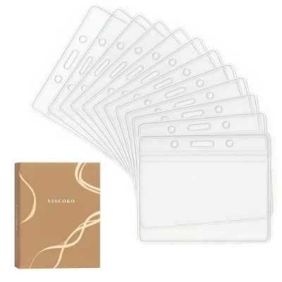 Imagen de YISCOKO 12 soportes de plástico para tarjetas, horizontal, transparente, impermeable, soporte tarjetas identificación, 10 x 8,5 cm (largo ancho)