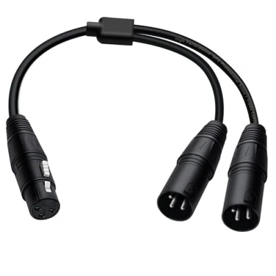 Imagen de HuaLiSiJi Cable XLR Y Splitter Inserción 1 Hembra 2 Macho Doble a (Negro, 0.5m)