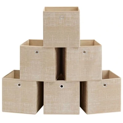 Imagen de SONGMICS Cajas de Almacenamiento, Juego 6 Tela No Tejida con Asa, 30 x cm, Unidad para Estantes, Plegable, Almacenamiento Ropa, Beige Arena RFB006K03