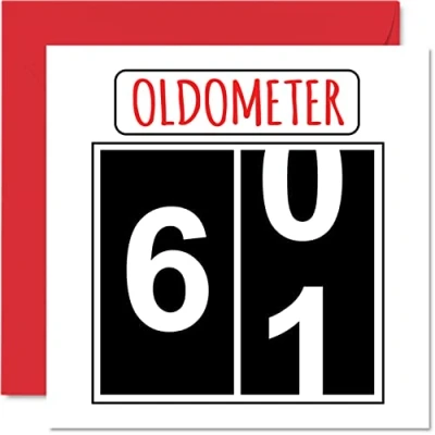 Imagen de Divertidas tarjetas de cumpleaños número 61 para hombres y mujeres Oldometer Tarjeta feliz papá, mamá, abuelo, niñera, abuela, tío tía, primo, 145 mm, felicitación