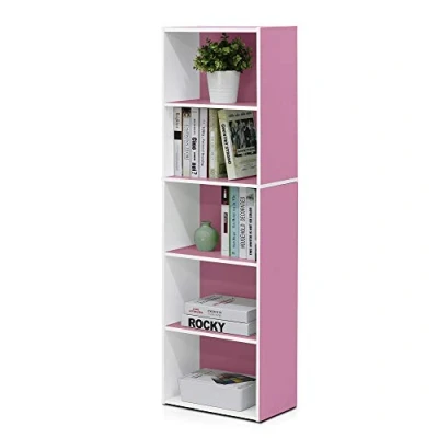 Imagen de Furinno 11055 Estantería, Madera, Blanco/Rosa, 5 Compartimentos