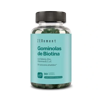 Imagen de Gummies de Biotina para Cabello, Piel y Uñas Sin Azúcares ni Edulcorantes Añadidos con Selenio, Zinc Vitaminas A, C, E del grupo B 90 Gominolas Veganas Sabor Frutos Bosque Zenement