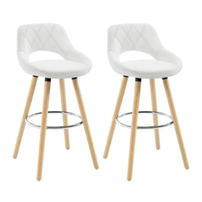 Imagen de WOLTU 2X Taburetes de Bar con Respaldo Sillas Cocina Juego 2 Altos Marco Madera Maciza Imitación Cuero Silla Diseño Blanco BH111ws