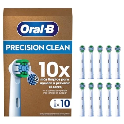 Imagen de Oral B Pro Precision Clean Recambios para Cepillo de Dientes Eléctrico, Pack 10 Cabezales, Blanco Originales (Tamaño Buzón)
