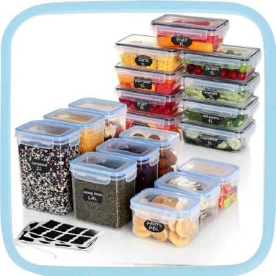 Imagen de Ordeluxe Giftpot Juego de 18 recipientes almacenamiento para cocina, sin bisfenol A, plástico con tapa, recipiente alimentos