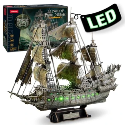 Imagen de CubicFun Puzzle 3D LED Holandés Errante Maquetas Barco Pirata para Construir Regalos Originales Adultos Niños 14+, 360 Piezas