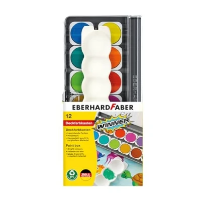 Imagen de Eberhard Faber 578312 Estuche de acuarela Winner, 12 colores con blanco opaco y paleta mezcladora