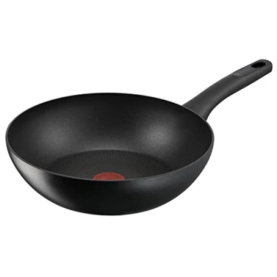Imagen de Tefal Wok Hard Titanium On Sartén antiadherente de 28 cm, revestimiento Thermo Signal, base Fusion, resultados rápidos, embalaje ecológico, fabricado Francia, apto inducción