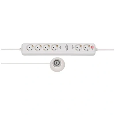 Imagen de Brennenstuhl Eco Line Comfort Switch Plus regleta enchufes con 6 tomas de corriente (2x permanentes y 4x conmutables, cable 1,5 m, interruptor mano/pie) blanco