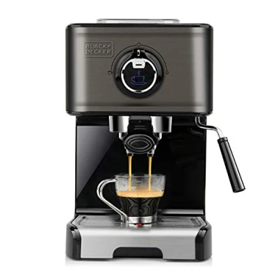 Imagen de Black+Decker BXCO1200E Cafetera express, Espumador de leche, Acero Inoxidable, Negro