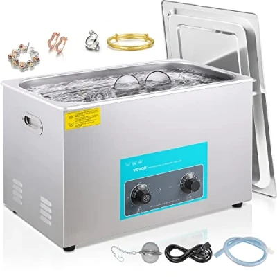 Imagen de VEVOR Limpiador Ultrasónico 30 L Control de Máquina Limpieza Ultrasónica con Perilla Acero Inoxidable 304, Temporizador Calentador para Joyas, Relojes, Gafas, Instrumentos Dentales