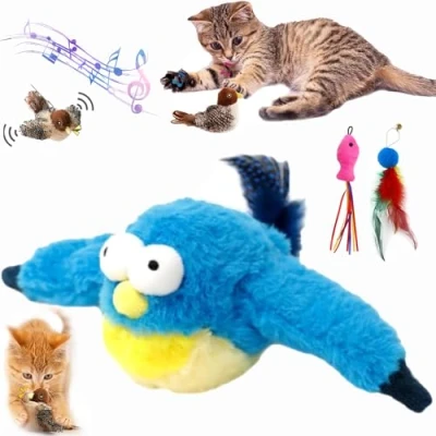 Imagen de Qosneoun Pajaro para Gatos, Flappy Chase, Volador Juguete Bird Cat Toy, Pájaro Tres Modos Gato (E)