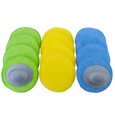 Imagen de Polyte Discos aplicadores de Cera con 2 Mangos Microfibra Azul, Verde, Amarillo 13 cm Pack 12