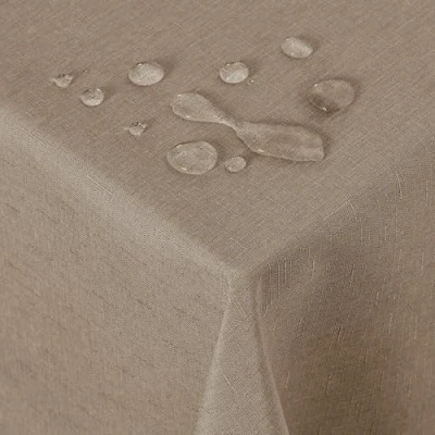 Imagen de Deconovo Mantel Lino Mesa Rectangular 140x240cm Antimanchas con Efecto de Poliéster para Decoración Impermeable Hogar Cocina Salón Cumpleaños Caqui Claro