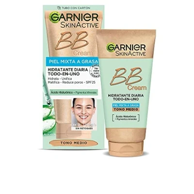 Imagen de GARNIER Bb Cream Matificante Con Spf 25, Ácido Hialuróico, Extracto De Aloe Vera Y Pigmentos Minerales, Hidrata, Unifica, Corrige E Ilumina Piel 50 Ml Tono Medio