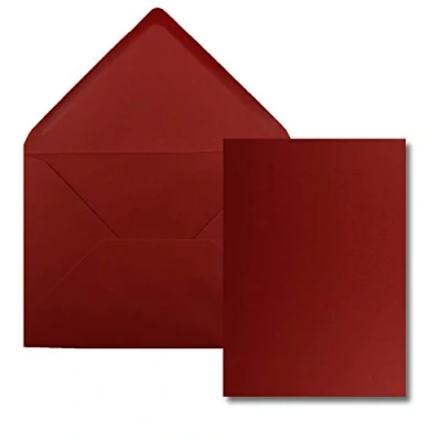 Imagen de Juego de 25 tarjetas con sobre, tamaño DIN A5, 14,8 x 21 cm, color rojo oscuro sobres C5, 15,4 22 adhesivo en húmedo