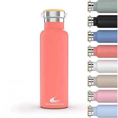 Imagen de Botella Daikoku, Termica Acero Inoxidable Doble Pared, Termo Mantiene Bebida Fria o Caliente Horas, Dos tapones, Color Coral, 500 ML