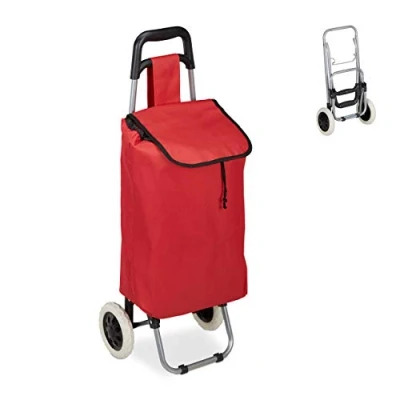Imagen de Relaxdays Carro Compra Plegable, Bolsillo Interior, 25 l, Soporta hasta 10 kg, Tela Acero, 1 Ud, 91 x 40 30 cm, Rojo, Poliéster