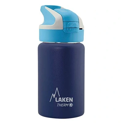 Imagen de Botella de Agua Térmica al Vacío Acero Inoxidable Doble Pared Laken (0,35L Azul) Tecnología 24 Horas Frío Ideal para Trabajo o Deporte Cierre Hermético y Uso Vertical