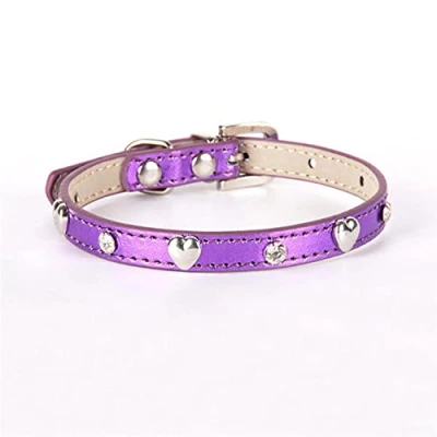 Imagen de Collares de Cuero PU para Mascotas, Gatos, Coloridos, Color sólido, Collar Perros, Suministros Gatito Mediano, Cachorro, Ajustables, Correa, Ciruela, XXS
