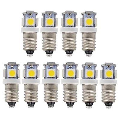 Imagen de GutReise 10 X Bombillas LED E10 3V luz blanca cálida, 5 SMD, 50LM Montaje de tornillo Lámparas prueba blub