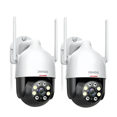 Imagen de DEKCO 2K QHD Camara Vigilancia WiFi Exterior, 3MP 360 PTZ Cámara Vigilancia, Visión Nocturna Colorida, Rastreo de Movimiento, Alarma Luz y Sonido, Audio Bidireccional, (2 Blanco)