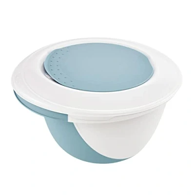 Imagen de keeeper Set de boles cocina 4 en 1, Con tapa antisalpicaduras y rascador masa, Antideslizante, Camilla, Ø 27 x 15 cm + 18 14 cm, 1,5 3,5 L, Azul Nordic
