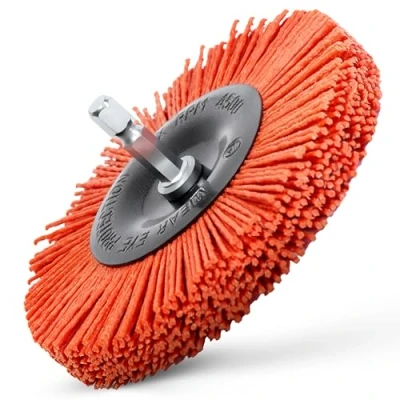 Imagen de S&amp;R Cepillo Circular de Nylon 100 mm AGRESIVO para madera y metal Vástago hexagonal 1/4&quot; (6.35 mm)