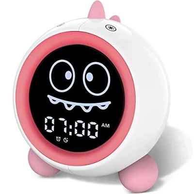 Imagen de H chin Reloj Despertador para niños, de Entrenamiento Dormir con Luces nocturnas, máquina Sonido, Dinosaurio niños (Rosa)
