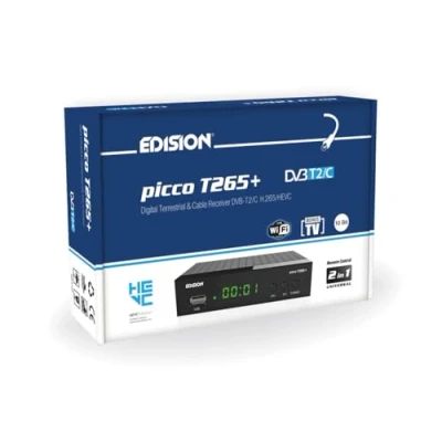 Imagen de Edision Picco T265+ Receptor Terrestre TDT DVB T2 y por Cable C, H265 HEVC FTA Full HD PVR, USB, HDMI, SCART, S/PDIF, Sensor IR, Soporte USB WiFi, Mando a Distancia Universal 2en1