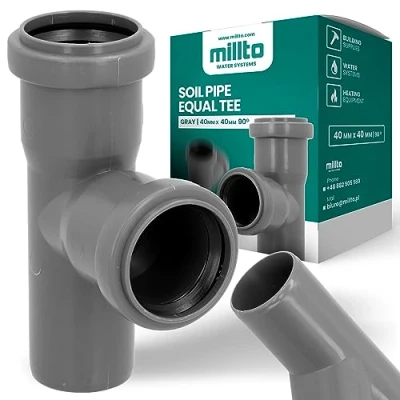Imagen de Millto™ Tubo de alcantarillado en T, 40 x 40, 90º, conexión tubería alcantarillado, accesorios para sistema sanitario, conector drenaje polipropileno,