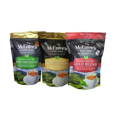Imagen de McEntee&#039;s Tea Three Pack of Traditional Irish Blends (Pack 3) Bolsas de recambio 250 g Breakfast, Afternoon y Gold Blend: mezcladas por expertos en Irlanda. Té Kenia, Ceilán Assam