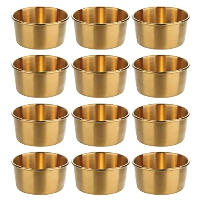 Imagen de Hayuhone cuencos pequeños de acero inoxidable para salsas, aperitivos, postres, especias, metal (80 ml), color dorado