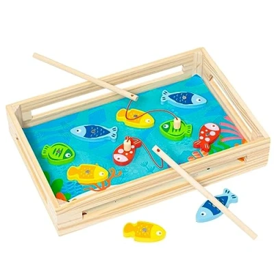 Imagen de MOLTO Juego de Pesca Madera para Niños con 12 Peces y 2 Cañas Pescar Juguetes Sensoriales Bebes Educativos 24 Meses
