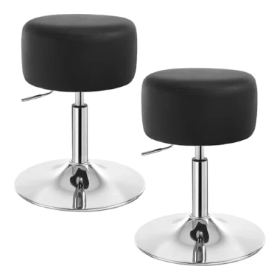Imagen de WOLTU 2X Taburetes de Bar Diseño con Mango Juego 2 Altura Regulable Piel Sintética, Altos Cocina Asiento Acolchado Taburete Giratorio Peluqueria Sillas Negro BH14sz