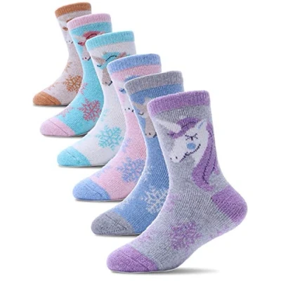 Imagen de PROETRADE Calcetines Niños Niñas, de Lana Cálidos, Senderismo, Deportivos, Gruesos, Térmicos, Invierno, Navidad, Regalos, 6 Pares (Unicornio, 1 3 Años)