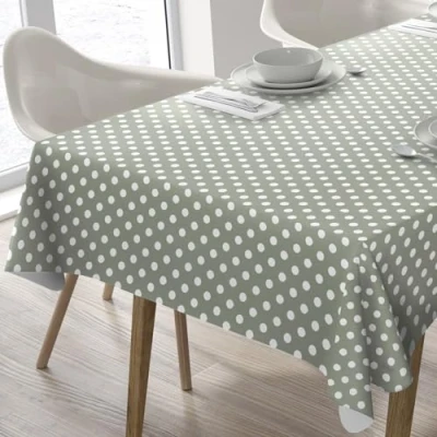 Imagen de Home Direct Mantel de Hule, Rectangular 140 x 200cm Lunares (Verde Salvia)