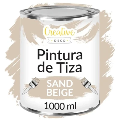 Imagen de Creative DECO 1L Beige Arena Pintura a la Tiza para Muebles Chalk Paint Madera Mate y Lavable sin Lijar Renovación, Decoración, Manualidades Posible Efecto de Barrido Gradiente
