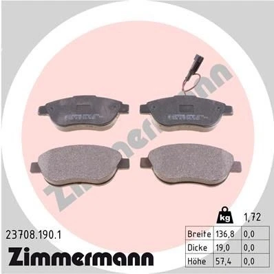 Imagen de ZIMMERMANN 23708.190.1 Juego de pastillas freno con contacto avisador desgaste Foto correspondiente a la entrega FIAT: BRAVO 2