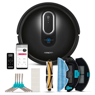 Imagen de SENCOR Aspirador Robot Lavador con 6 Modos de Limpieza, WiFi aplicación, Sistema mapeo Activo, planificación Inteligente, Anti caídas y obstáculos, 120 Minutos