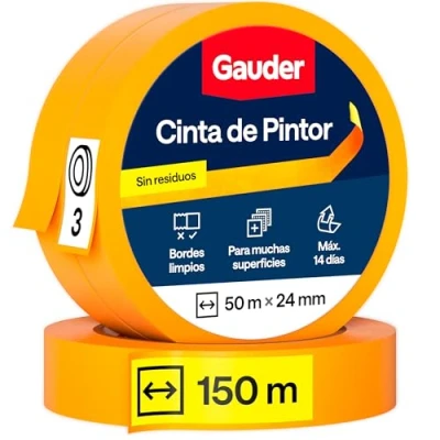 Imagen de GAUDER Cinta de Pintor (24 mm x 50 m) 3x Enmascarar Washi Premium para Bordes Precisos Adhesiva Pro Sin Residuos Pintura Paredes y Barnizado