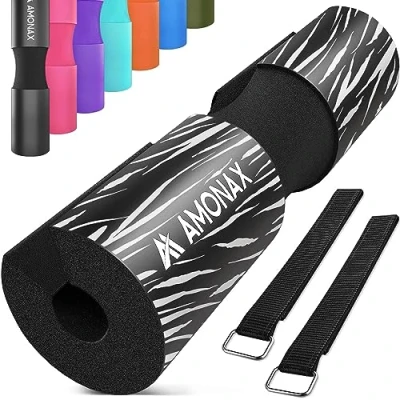 Imagen de Amonax Almohadilla barra gimnasio protector, Cuello y Hombros para Sentadillas Empuje de Cadera, ejercicios en casa el gimnasio, entrenamiento fuerza pesas (Cebra Negra)