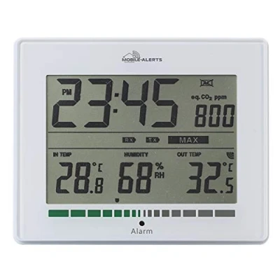 Imagen de technoline MA10402 Monitor de calidad aire, mide la del alarma a través LED en mal valor ppm = recomendación ventilación, indicador temperatura, humedad, alertas