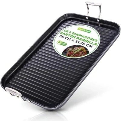 Imagen de Nutrichef Sartén antiadherente ideal para plancha o grill, Sin PTFE/PFOA/PFOS Necesita dos fogones. con anodizado duro de 50,8x33cm, Utensilios cocina, Apto pará lavavajillas