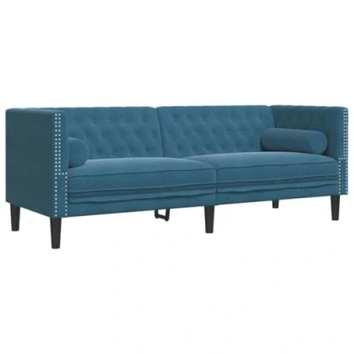 Imagen de vidaXL sofá Chesterfield 3 plazas con Cojines Terciopelo Azul, sofá, de salón, Terciopelo, tapizado, para Personas