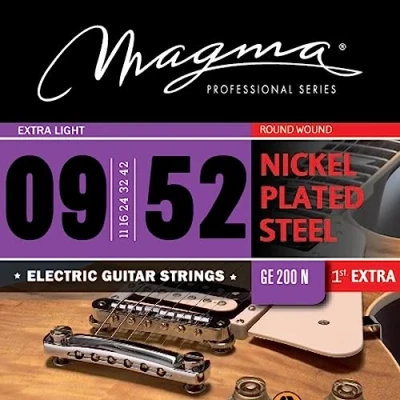 Imagen de Magma 1 Juego de Cuerdas para Guitarra Eléctrica Acero Niquelado Tensión Extra Liviano 7 (09, 11, 16, 24. 32, 42) String Light Set (GE200N)
