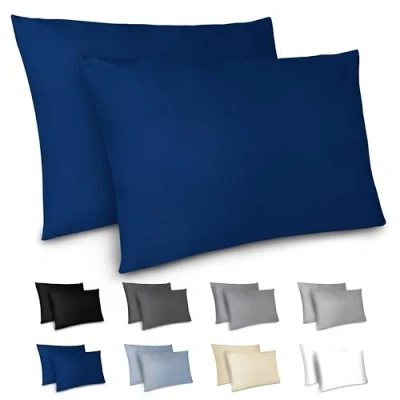 Imagen de Dreamzie Funda Almohada 40x80cm Lote de 2 Microfibra con Cremallera Certficadas Oeko Tex Suave y Cepillada Azul Oscuro