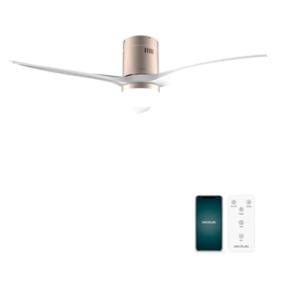 Imagen de Cecotec Ventilador de Techo EnergySilence Aero 5600 Aqua GoldWhite Connected, 40 W y 52, Wifi, Mando a distancia, protección IP44, luz, 6 velocidades, 3 aspas, modo winter summer, temporizador 8h