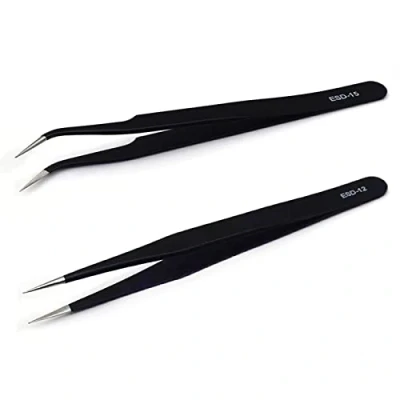 Imagen de 2 pcs Kit De ESD Pinzas antiestática Set,Juego Precisión,Pinzas Artesanales Acero Inoxidable,Para Electrónica, Joyería, Artesanías, Trabajos Laboratorio